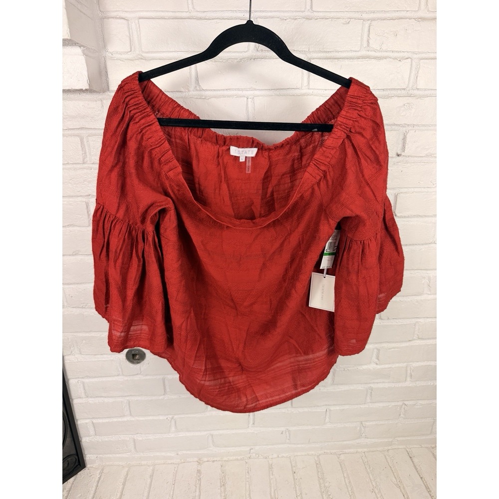 1.STATE Kenya Women's L Dark Rust Off Shoulder Bell Sleeve Boho Blouse NWT